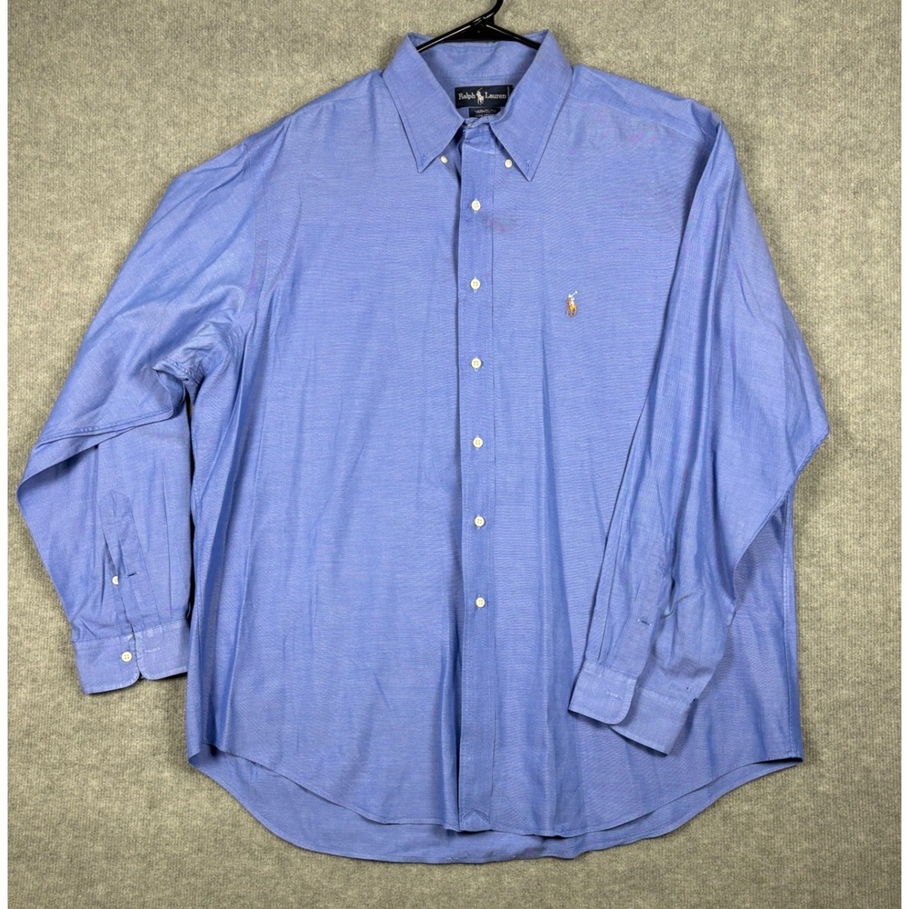 Ralph Lauren Yarmouth Button Down Shirt Cotton Long Sleeve 17.5 36 Blue